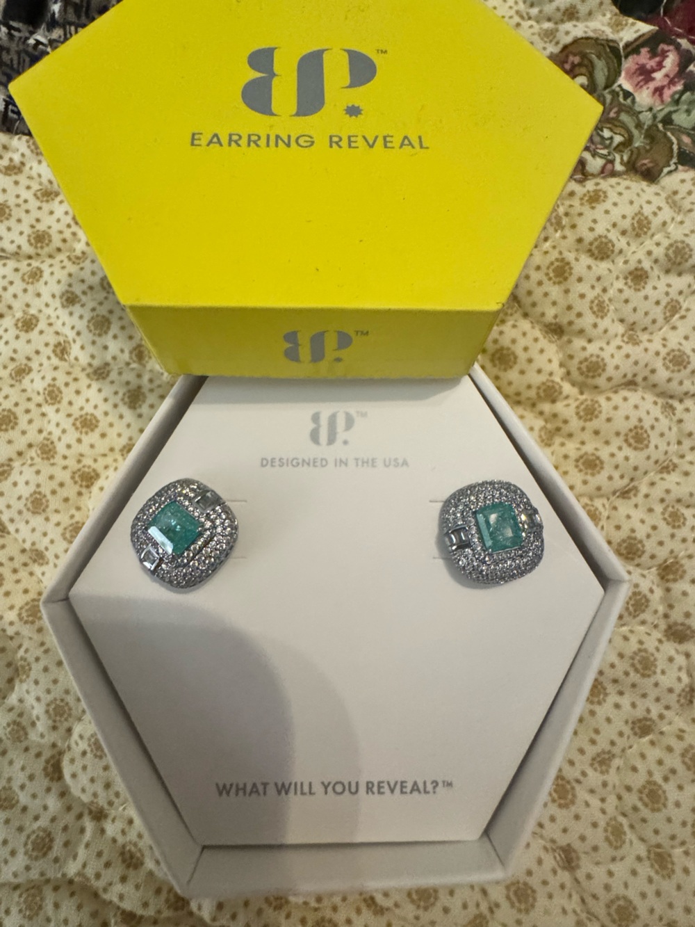 Earring Reveal Silver-Tone Emerald Halo Stud Earrings
